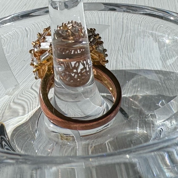 Large Gold rhinestone “ball” ring w/ rectangle muted rhinestones pieces -Size 8 - Picture 5 of 11